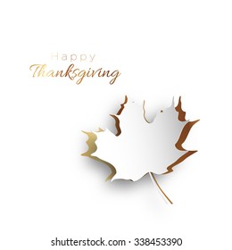 Happy Thanksgiving Day greeting card design with maple leaf, paper cut