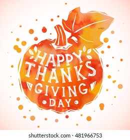 Happy Thanksgiving Day greeting card with pumpkin. Happy Thanksgiving banner, flyer. Vector illustration