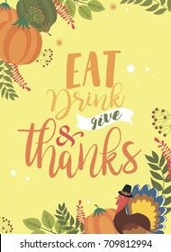 Happy Thanksgiving day greeting card. Invitation for Thanksgiving dinner. Vector illustration