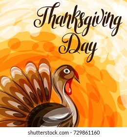 Happy Thanksgiving Day greeting card with abstract turkey.