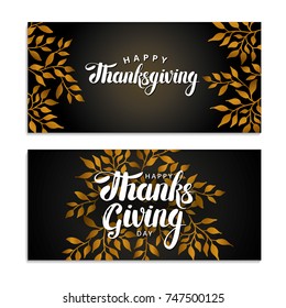 Happy thanksgiving day greeting card. Template lettering. Gold pumpkin, thanksgiving composition greeting card, menu, decoration, invitation. Thanks golden pumpkin, lettering. holiday card, invitation