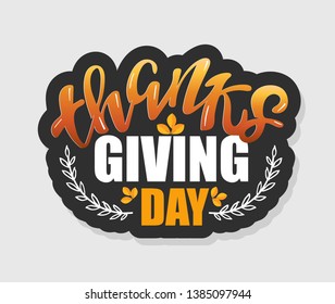 Happy Thanksgiving Day – hand drawn doodle lettering label art banner poster template