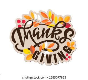 Happy Thanksgiving Day – hand drawn doodle lettering label art banner poster template