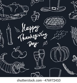Happy Thanksgiving Day. Hand Drawn Holiday Design seamless pattern Vector Illustration