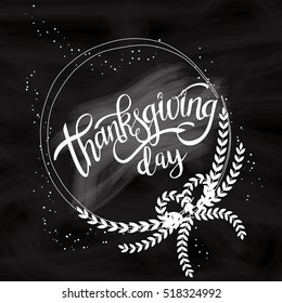 Happy Thanksgiving Day Handwritten Lettering background design on Black Chalkboard