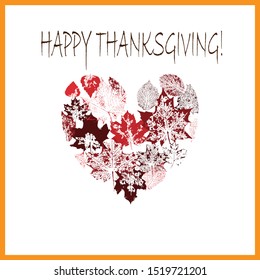 happy thanksgiving day. Heart of autumn leaves. vector