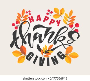 Happy Thanksgiving Day - Hello Autumn Vibes- Cute Template Hand Drawn Doodle Lettering Poster Banner Art