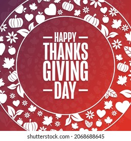 Happy Thanksgiving Day. Holiday concept. Template for background, banner, card, poster with text inscription. Vector EPS10 illustration