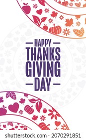 Happy Thanksgiving Day. Holiday concept. Template for background, banner, card, poster with text inscription. Vector EPS10 illustration