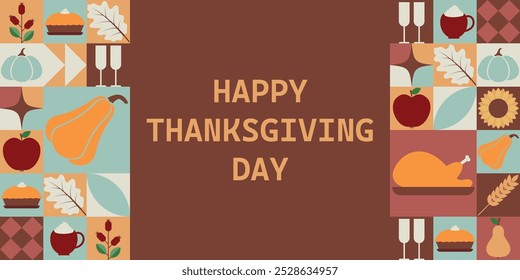 Happy Thanksgiving Day. Holiday design. Template for banner, poster, background, greeting card with text inscription. Vector illustration