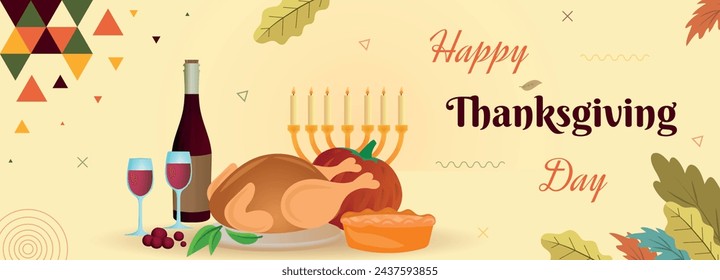 Happy Thanksgiving day, holiday greeting, traditional festive meal, geometric pattern
