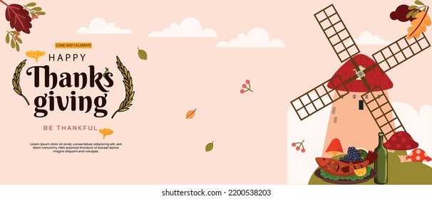 Happy Thanksgiving day horizontal banner template illustration