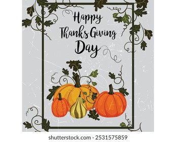 Happy Thanksgiving Day horizontal banner thanksgiving day poster pumpkin leaves frame decoration