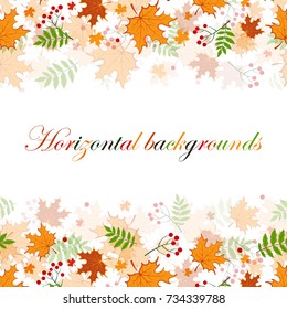 Happy thanksgiving day horizontal seamless background frame with leaves, twigs of Rowan, and with place for text. vector illustration