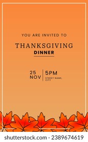 Happy thanksgiving day invitation celebration template. Vector design for banner, flier, poster, greeting card, social media. Autumn background illustration