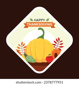 Happy Thanksgiving Day Label. thanks giving celebration. Happy Thanksgiving background. November 23. Cartoon Vector Illustration for Card, Sticker, Label. Template. Thanksgiving day elements.