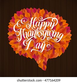 Happy Thanksgiving Day Leaf Speech Bubble. Greeting Card Poster, template, banner, flyer.