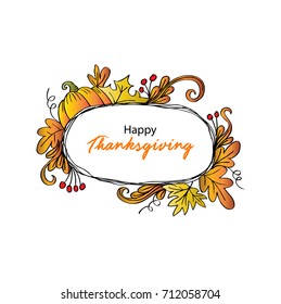 Happy Thanksgiving day leaves and pumpkin banner