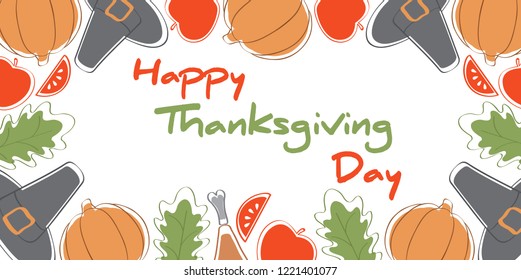 Happy Thanksgiving Day. Lettering card. Vector illustration. Thanksgiving elements. Isolated on white.