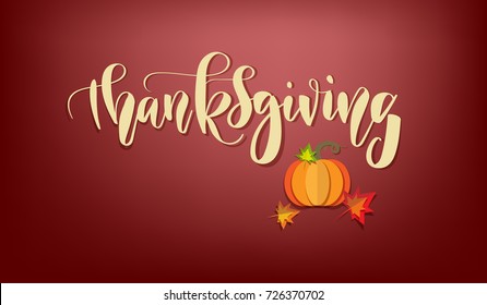 Happy Thanksgiving Day lettering. Vector calligraphy. Thanksgiving Day card template. Can be used as banner, flyer. Paper cut out style vector illustration.