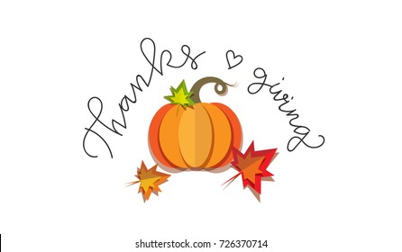 Happy Thanksgiving Day lettering. Vector calligraphy. Thanksgiving Day card template. Can be used as banner, flyer. Paper cut out style vector illustration.