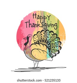 Happy Thanksgiving Day line art style turkey bird card.Happy Thanksgiving poster or banner.