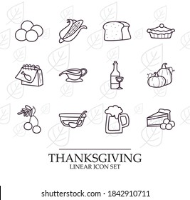 happy thanksgiving day line style set icons design, Autumn season theme Vector illustration