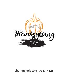 Happy Thanksgiving Day Logo Autumn Traditional Harvest Holiday Greeting Card Flat Vector Illustration