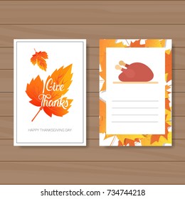 Happy Thanksgiving Day Logo Autumn Traditional Harvest Holiday Greeting Card On Wooden Background Flat Vector Illustration