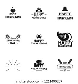 Happy thanksgiving day logo set. Simple set of 9 happy thanksgiving day vector logo for web design on white background