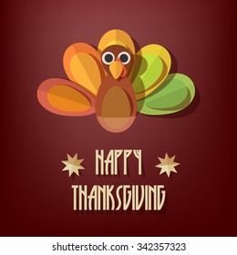 Happy Thanksgiving Day logotype, badge and icon. Paper cut out style turkey vector illustrations.