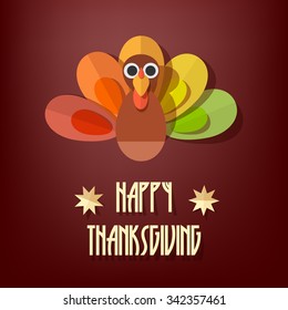 Happy Thanksgiving Day logotype, badge and icon. Paper cut out style turkey vector illustrations.