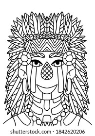 Happy thanksgiving day native american men coloring page stock vector illustration. Traditional indian costume and feather hat coloring page for kids and adults. American traditional fall holiday