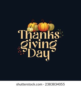 Happy thanksgiving day, orange pumpkins Vignette, frame with autumn leaves and berries. Orange leaves