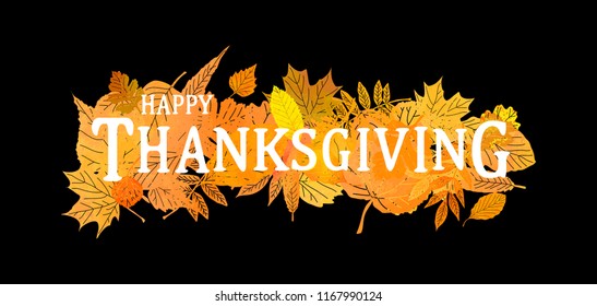Happy Thanksgiving Day poster. Abstract orange watercolor background with Modern brush calligraphy lettering quote. Vector illustration