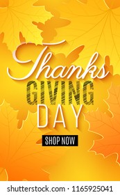Happy Thanksgiving day. Poster for sale. Greeting invitation card. Calligraphy and lettering. Autumn web banner. Vector illustration. EPS 10