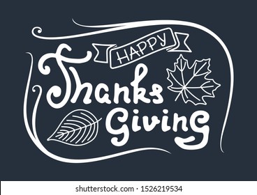 Happy Thanksgiving day poster template with autumn leaves. Vector illustration