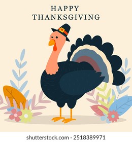 Happy Thanksgiving Day Poster. Türkei-Vogelkarikatur. Vektorgrafik