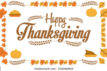 Happy thanksgiving day poster. Typography design for postcard, autumn icon, logo or banner. - Vector