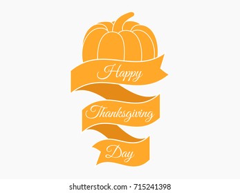 Happy Thanksgiving Day, pumpkin and ribbon. Festive banner. Vector illustration