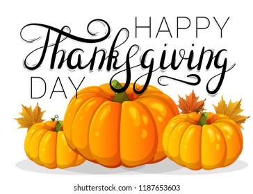 Happy Thanksgiving Day. Pumpkins and maple leaves