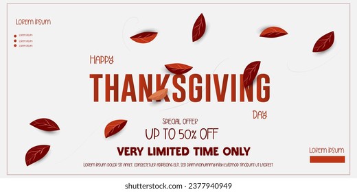 Happy Thanksgiving Day sale discount poster template with autumn leaf design vector illustration.