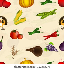 Feliz día de Acción de Gracias, un fondo de patrón sin fisuras con verduras. 