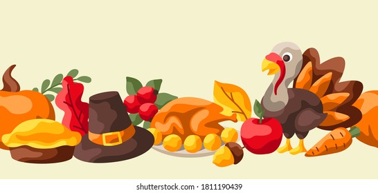 Happy Thanksgiving Day seamless pattern. Background with holiday objects.