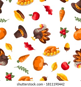 Happy Thanksgiving Day seamless pattern. Background with holiday objects.