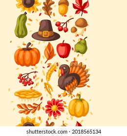 Happy Thanksgiving Day seamless pattern. Background with holiday objects.