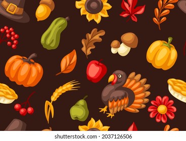 Happy Thanksgiving Day seamless pattern. Background with holiday objects.