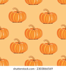 Happy Thanksgiving Day seamless pattern with orange pumpkins. Vector autumn background for textile, wrapping paper or wallpaper.