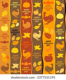 Happy thanksgiving day! Seamless Thanksgiving pattern with turkey, pumpkin, autumn leaves. Good for textile fabric design, wrapping paper, website wallpapers, textile, wallpaper and apparel. vector