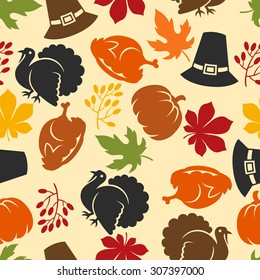 Happy Thanksgiving Day seamless pattern with holiday objects.